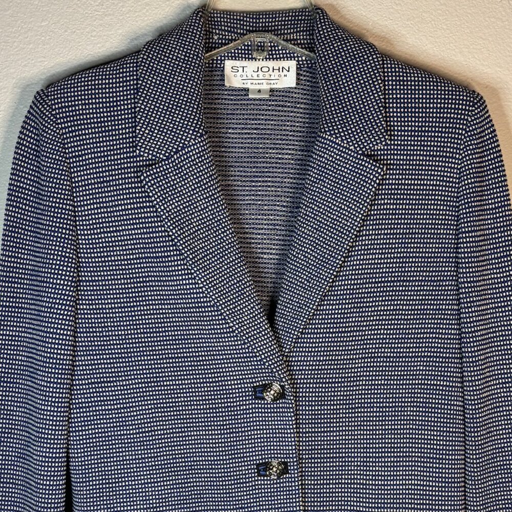 St. John Collection by Marie Gray Navy–Ivory Tweed 2-Pc Skirt Suit | Sz 4